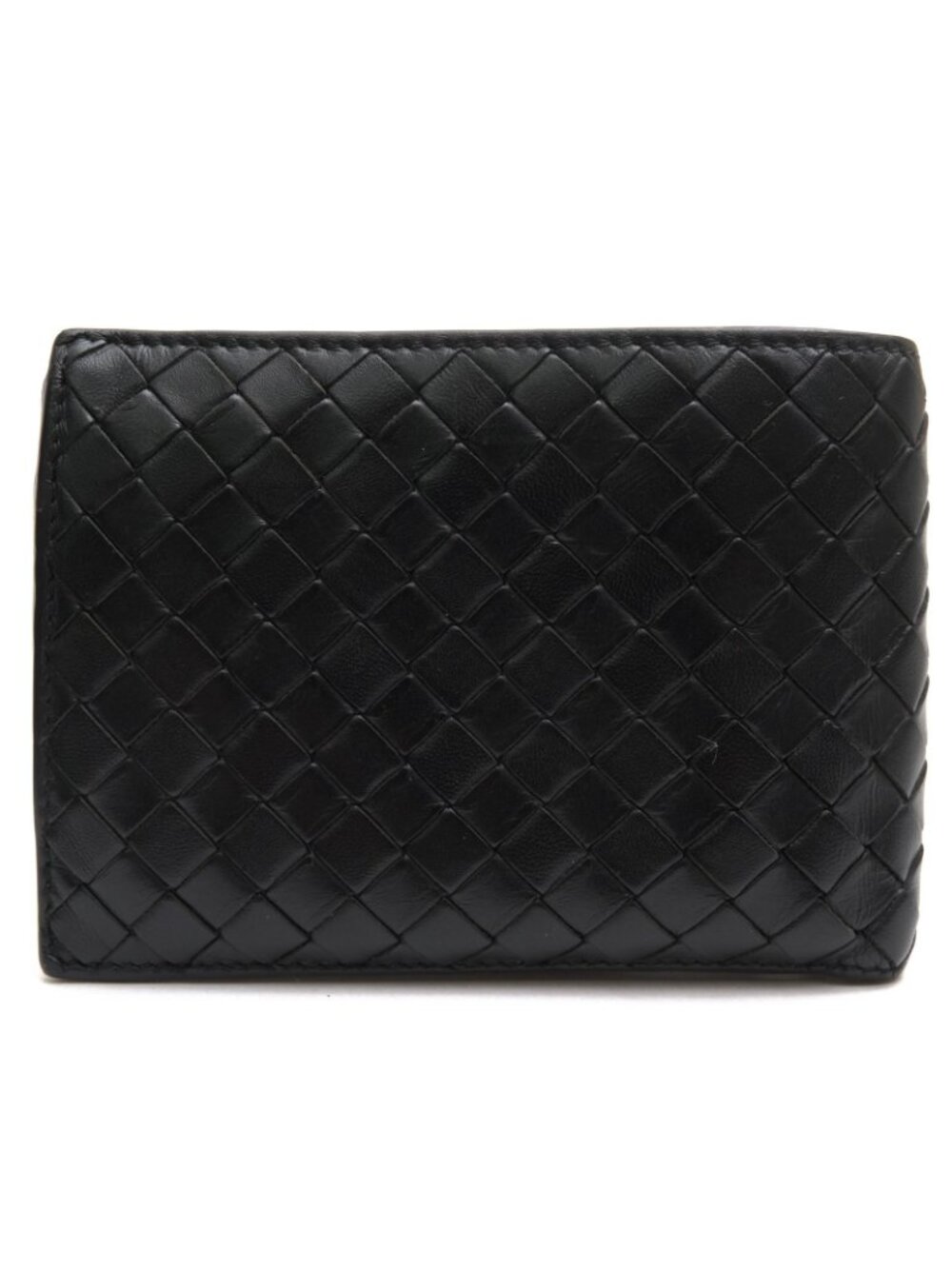 Bottega Veneta Wallet Leather Black Bifold with Coin Purse Mesh Intrecciato - Picture 2 of 9